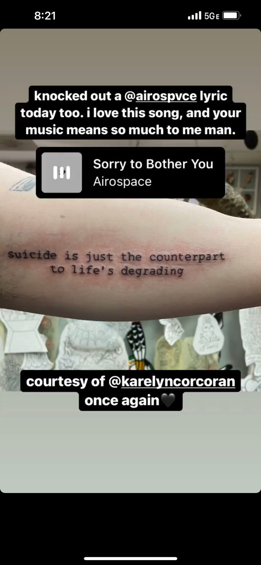 This fine gentle person got some lyrics as a tattoo and I think everyone should see it